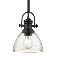 Golden 3118-M1L BLK-SD - Yep by Golden Lighting Hines 1-light 7in Pendant in Matte Black and Seeded Glass